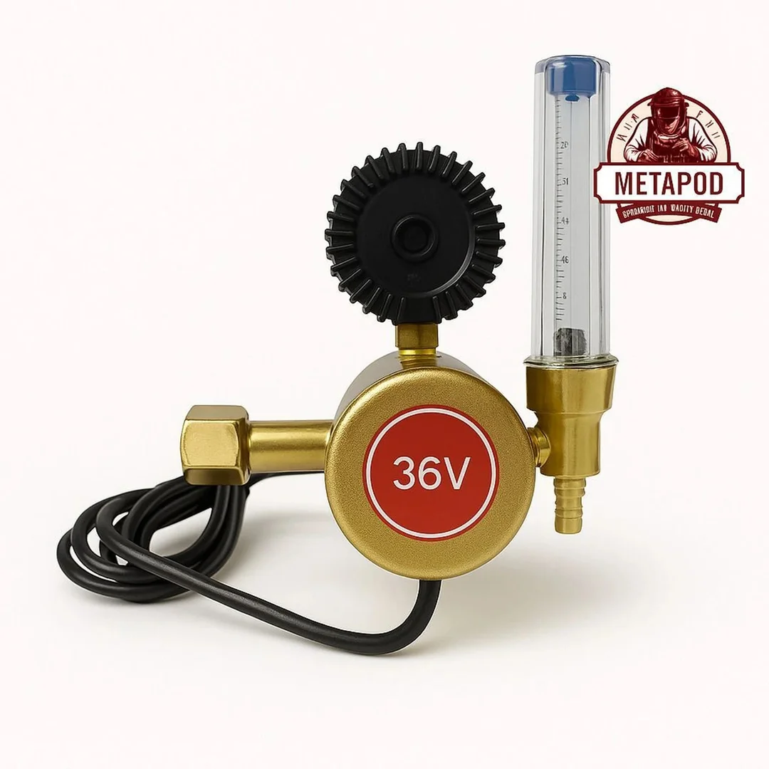 36V CO2 Regulator with Flowmeter and Built-in Preheater Heavy Duty Brass Body for MIG Inverter Welding Machine Industrial Gas Pressure Control Valve image 2
