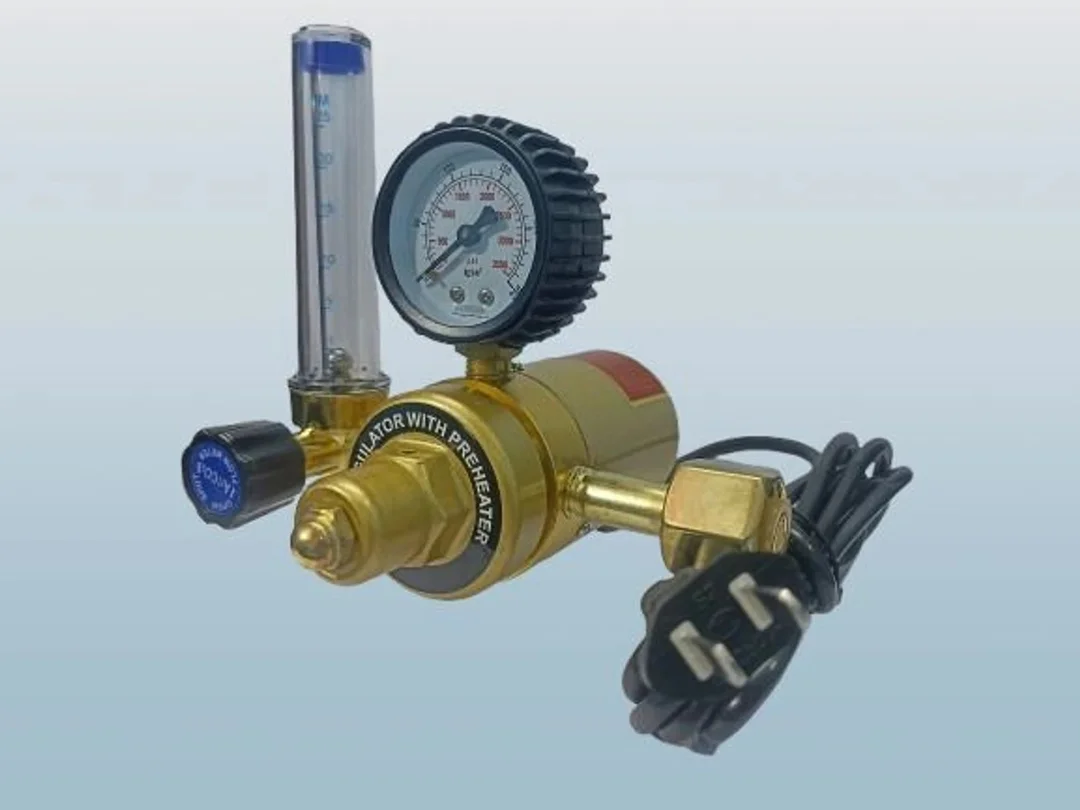 36V CO2 Regulator with Flowmeter and Built-in Preheater Heavy Duty Brass Body for MIG Inverter Welding Machine Industrial Gas Pressure Control Valve image 4