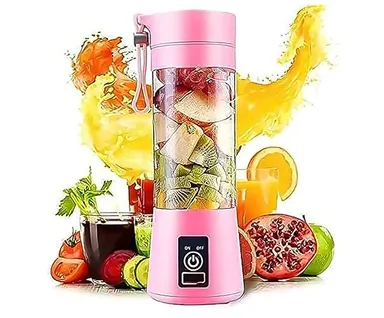 Portable USB Rechargeable Juicer Blender 380ml Pink 6 Stainless Steel Blades Mini Smoothie Maker for Gym Travel Office Baby Food Protein Shakes Electric Mixer Bottle India thumbnail 0