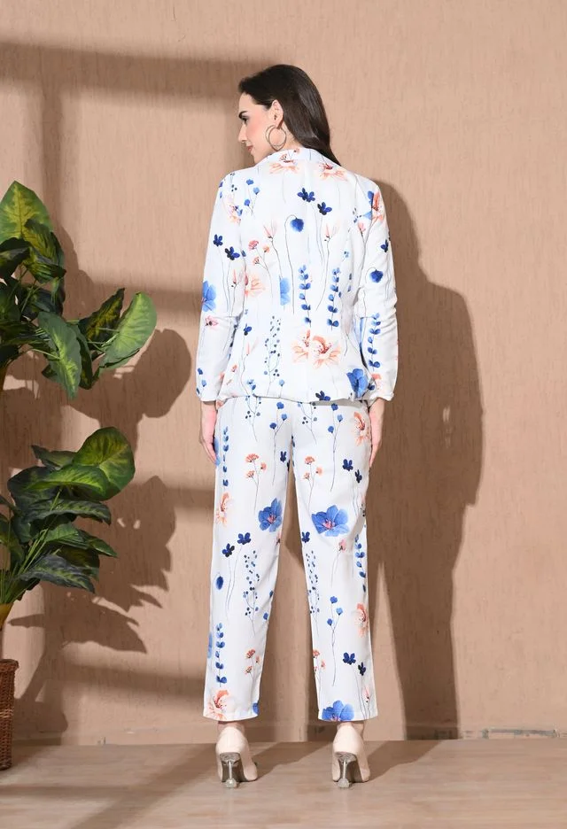 Women’s 3-Piece Cotton Blend Suit Set – Formal Blazer, High-Waist Pants & Camisole Top | Elegant Office Wear & Business Attire for Work, Meetings, and Events EW PRINTED FLORAl 3PS SUIT M image 2