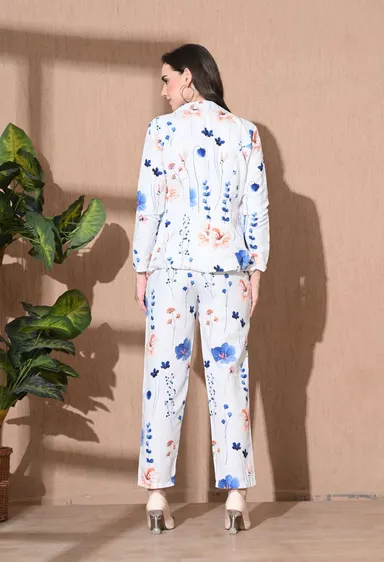 Women’s 3-Piece Cotton Blend Suit Set – Formal Blazer, High-Waist Pants & Camisole Top | Elegant Office Wear & Business Attire for Work, Meetings, and Events EW PRINTED FLORAl 3PS SUIT L thumbnail 1