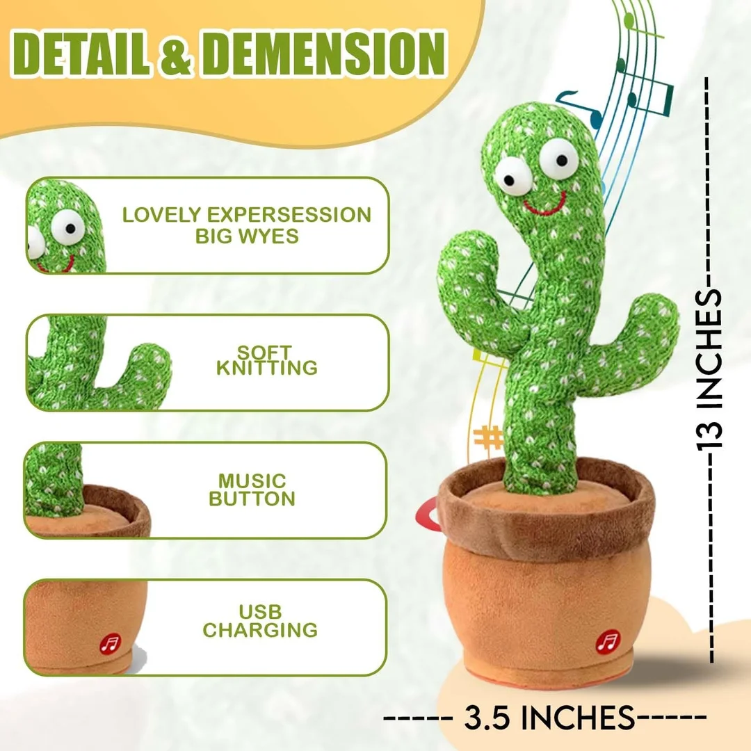Right Traders,MAJIK Dancing Cactus for Kids Repeat What You Say and Sings Soft Plush Talking Cactus Baby Toys Funny Education Toys for Children image 3
