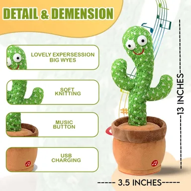 Right Traders,MAJIK Dancing Cactus for Kids Repeat What You Say and Sings Soft Plush Talking Cactus Baby Toys Funny Education Toys for Children thumbnail 2