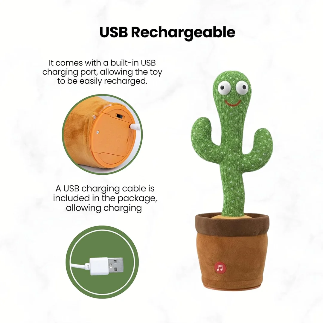 Rechargeable Dancing Cactus Toy with Music, Lights & Educational Interaction image 6