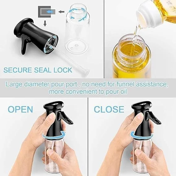 Vasukie 2-in-1 Olive Oil Sprayer and Dispenser 500ml Glass Bottle with Premium Spray Nozzle for Cooking Salad BBQ Air Fryer Healthy Oil Control Kitchen Use image 2