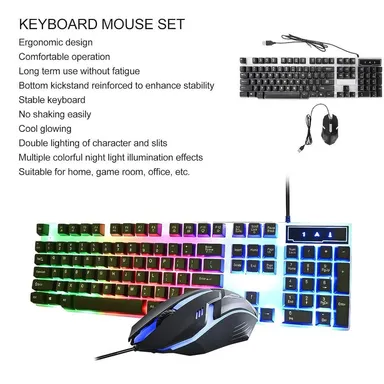 104 Key Colorful Backlit Gaming Keyboard Mouse Combo USB Wired Ergonomic LED Lighting Keyboard and Gaming Mouse Set for Laptop PC Gamers 2 Pc Set thumbnail 4