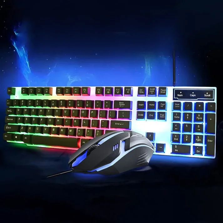 104 Key Colorful Backlit Gaming Keyboard Mouse Combo USB Wired Ergonomic LED Lighting Keyboard and Gaming Mouse Set for Laptop PC Gamers 2 Pc Set image 1