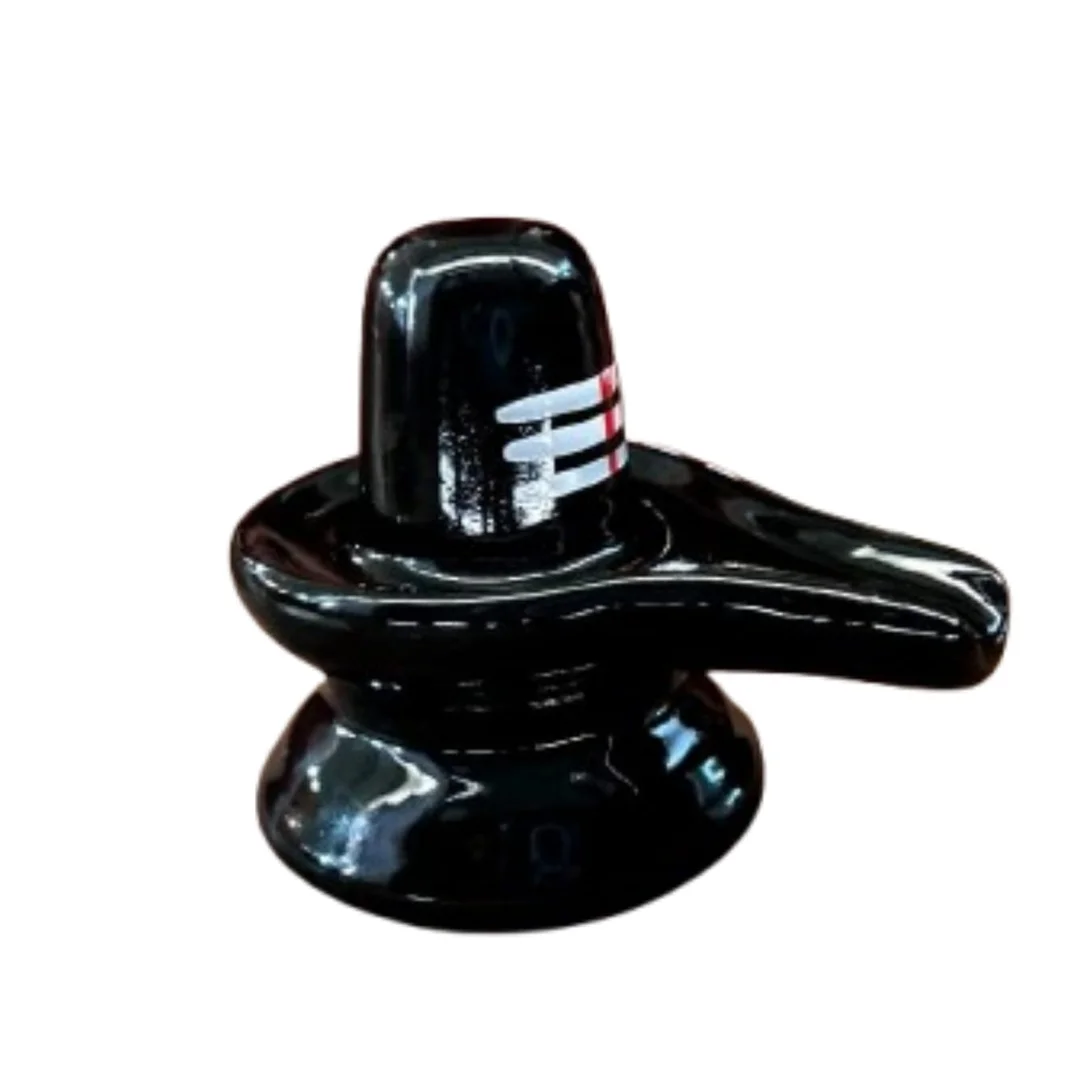 Premium Black Shivlinga Idol with White & Red Trishul Mark | Handcrafted Small Stone Puja Mandir Statue | Hindu Worship Home Temple Decor & Spiritual Gift image 3