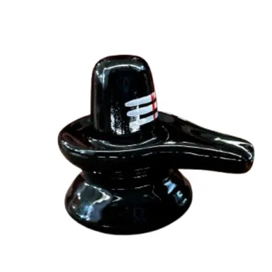 Premium Black Shivlinga Idol with White & Red Trishul Mark | Handcrafted Small Stone Puja Mandir Statue | Hindu Worship Home Temple Decor & Spiritual Gift thumbnail 2