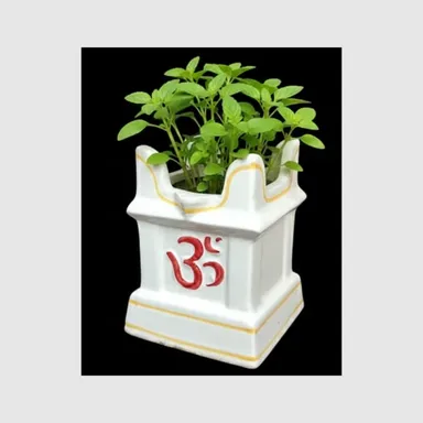 Ceramic Tulsi Planter Pot for Home Temple – Decorative Blue Matka Design Indoor Outdoor Tulsi Plant Pot White Lightweight Durable Garden Puja Area Sacred Basil Planter Pot thumbnail 0