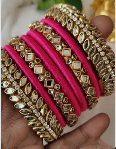 Red Silk Thread Bangles Set for Women 6 Pieces with Kundan and Stone Work Traditional Ethnic Jewellery Indian Bridal Stacking Bangles Size 2.6 Perfect Wedding Festival Gift thumbnail 0