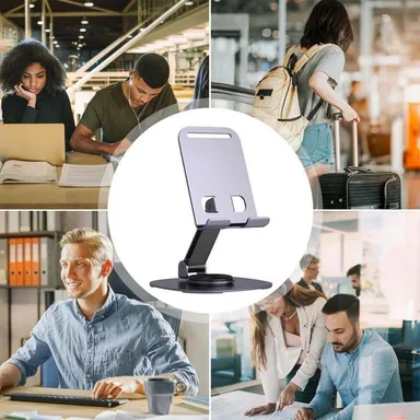 Premium Foldable & 360° Rotatable Mobile Stand for Desk – Adjustable Anti-Slip Smartphone Holder for Video Calls, Gaming, Office & Home Use thumbnail 2