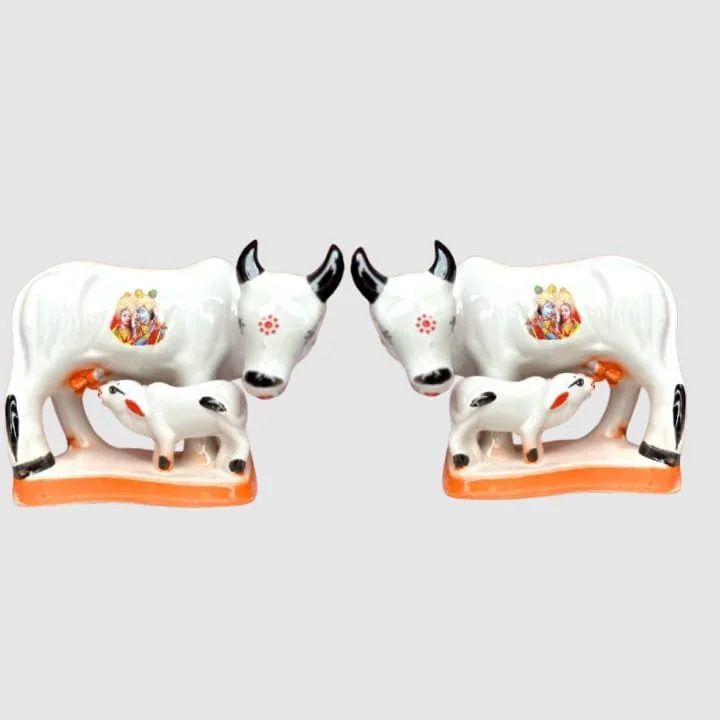 Cow with Calf Statue Idol for Home Office Decor Ceramic Handcrafted Cow Calf Figurine Vastu Pooja Good Luck Spiritual Gift Sacred Cattle Sculpture image 2