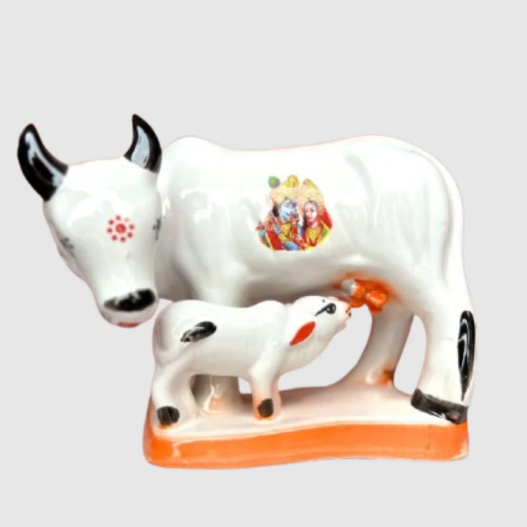 Cow with Calf Statue Idol for Home Office Decor Ceramic Handcrafted Cow Calf Figurine Vastu Pooja Good Luck Spiritual Gift Sacred Cattle Sculpture image 1