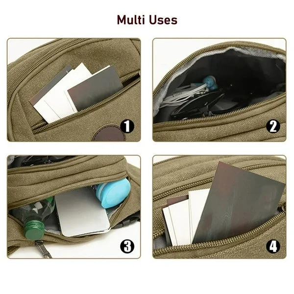 Stylish Canvas Waist Bag for Men Women Trendy Sling Shoulder Crossbody Bag with Multi Compartment Zipper Pockets Adjustable Strap for Travel Sports Casual Daily Use India image 3