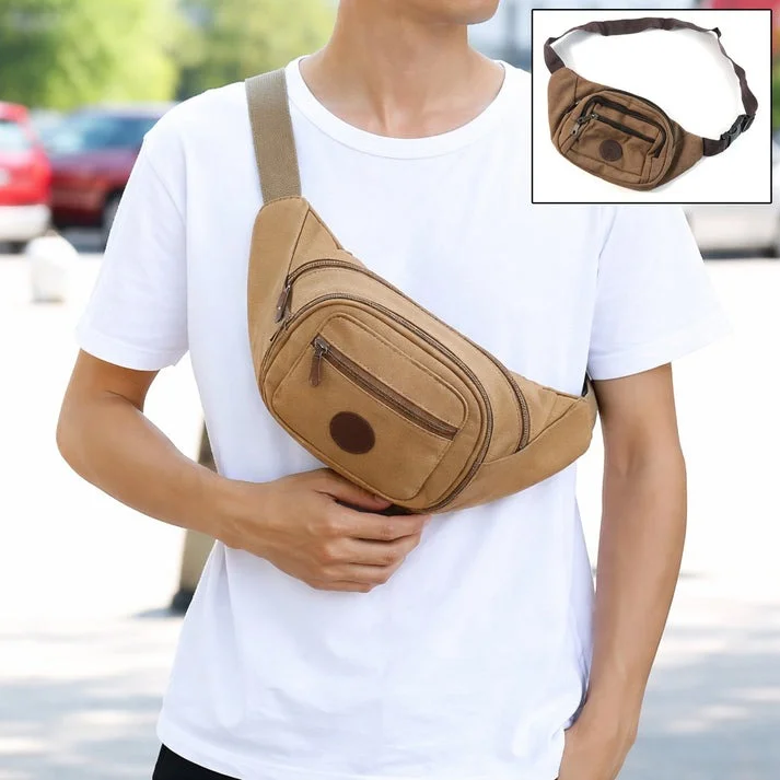 Stylish Canvas Waist Bag for Men Women Trendy Sling Shoulder Crossbody Bag with Multi Compartment Zipper Pockets Adjustable Strap for Travel Sports Casual Daily Use India image 1