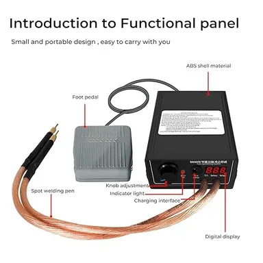 8000W Professional Portable Spot Welder Machine with Dual Pulse Technology Digital Display Foot Pedal Rechargeable Battery for 18650 21650 Lithium Battery Pack Welding 0.1–0.3mm Nickel Strip thumbnail 1