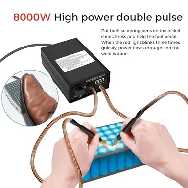 8000W Professional Portable Spot Welder Machine with Dual Pulse Technology Digital Display Foot Pedal Rechargeable Battery for 18650 21650 Lithium Battery Pack Welding 0.1–0.3mm Nickel Strip thumbnail 2
