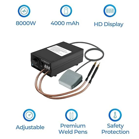 8000W Professional Portable Spot Welder Machine with Dual Pulse Technology Digital Display Foot Pedal Rechargeable Battery for 18650 21650 Lithium Battery Pack Welding 0.1–0.3mm Nickel Strip image 4