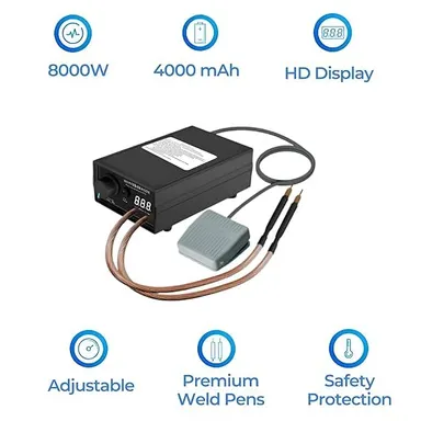 8000W Professional Portable Spot Welder Machine with Dual Pulse Technology Digital Display Foot Pedal Rechargeable Battery for 18650 21650 Lithium Battery Pack Welding 0.1–0.3mm Nickel Strip thumbnail 3