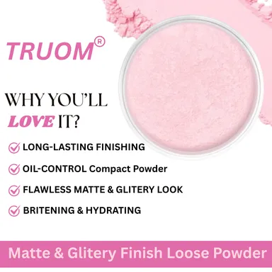 TRUOM Ultra-Fine Pink Loose Setting Powder for Base & Brightening | Flawless Matte Finish, Oil Control & Blur Pores | Long-Lasting Base Makeup for All Skin Tones - 30g thumbnail 1