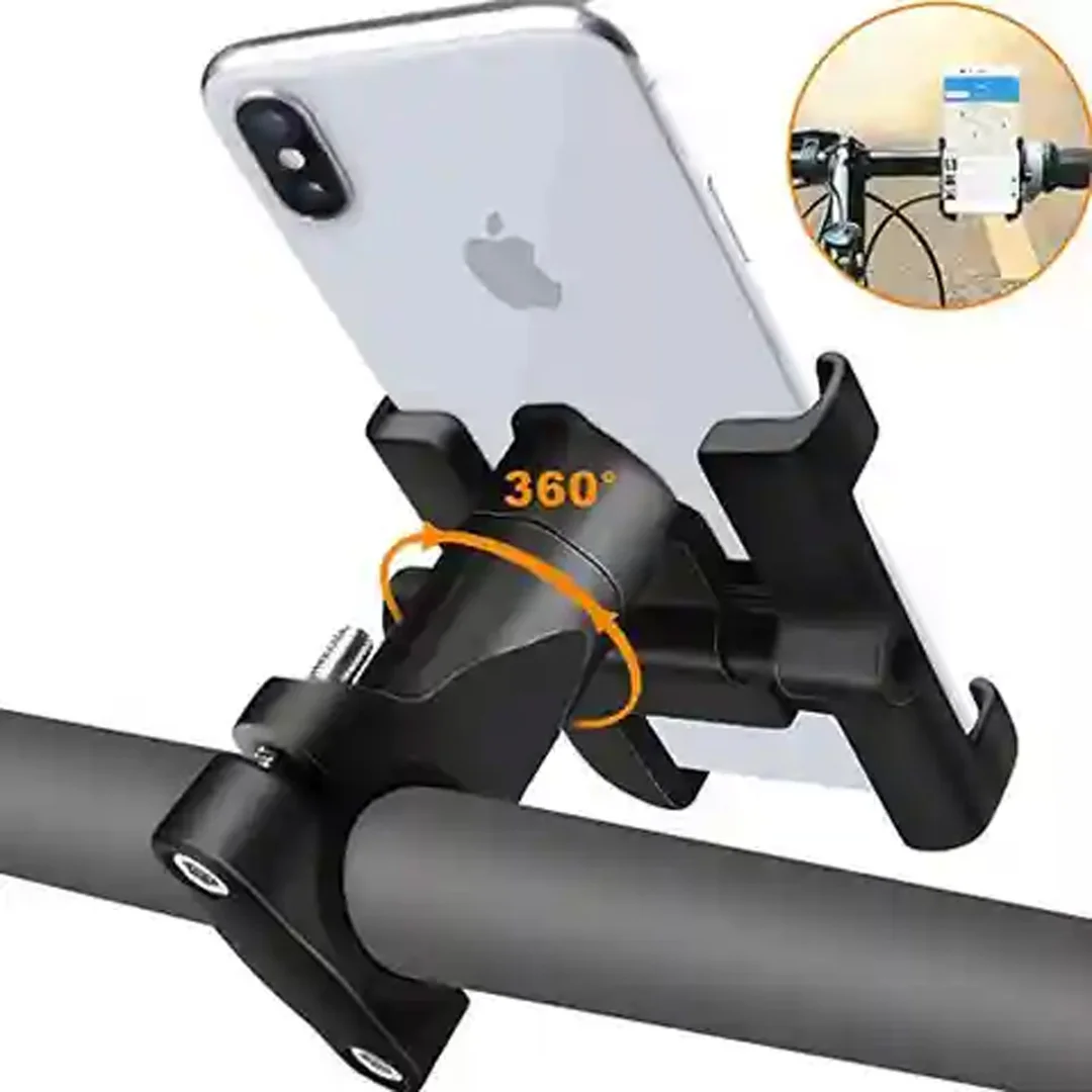 Full Metal Bike Mobile Stand Aluminium Alloy Phone Holder with 360° Rotation Anti‑Vibration Clamp Fits 4.7″–7.2″ Smartphones Navigation GPS Mount image 3