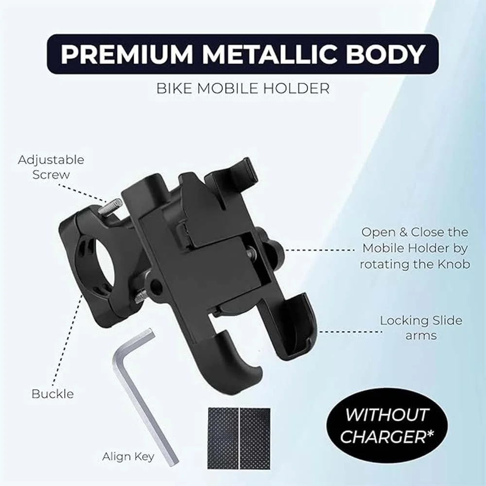 Full Metal Bike Mobile Stand Aluminium Alloy Phone Holder with 360° Rotation Anti‑Vibration Clamp Fits 4.7″–7.2″ Smartphones Navigation GPS Mount image 4