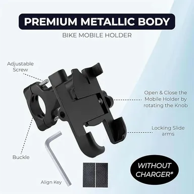 Full Metal Bike Mobile Stand Aluminium Alloy Phone Holder with 360° Rotation Anti‑Vibration Clamp Fits 4.7″–7.2″ Smartphones Navigation GPS Mount thumbnail 3