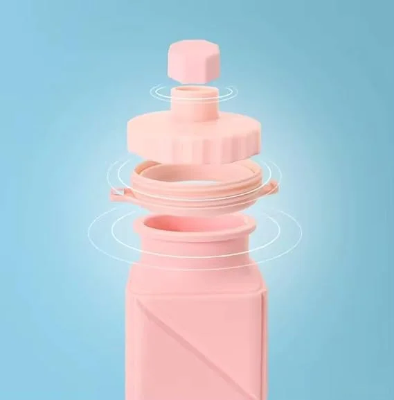 Silicone Folding Water Bottle 600ml Collapsible BPA Free Reusable Leak Proof Travel Gym Outdoor Drinking Bottle with Carry Strap Portable Sports Water Container image 2