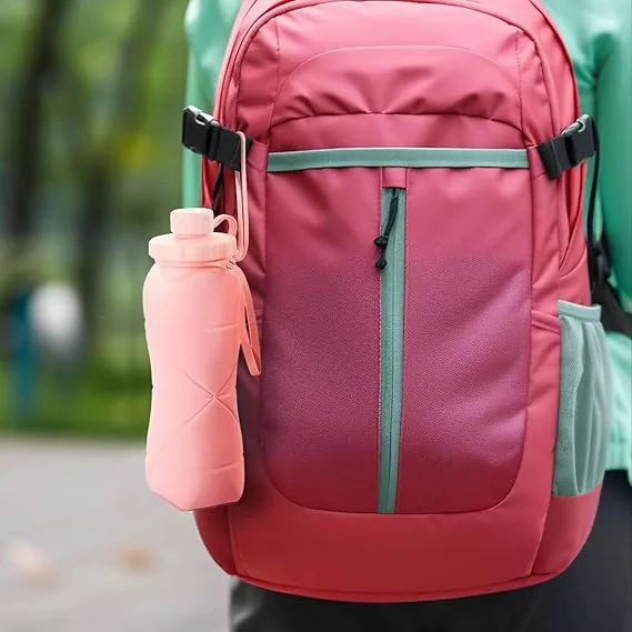 Silicone Folding Water Bottle 600ml Collapsible BPA Free Reusable Leak Proof Travel Gym Outdoor Drinking Bottle with Carry Strap Portable Sports Water Container image 3