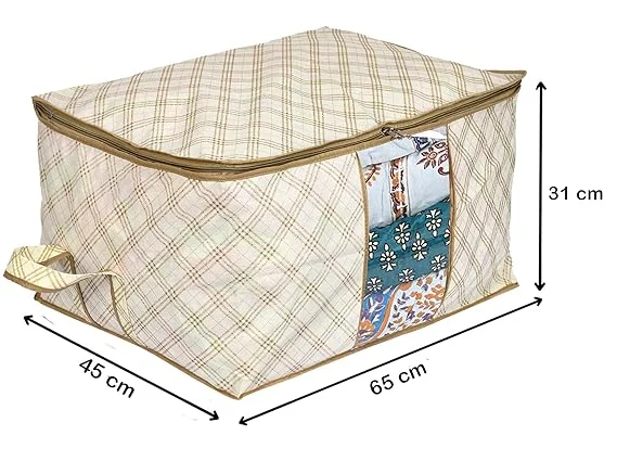 Metallic Print Non Woven Underbed Storage Bags 6 Pieces Set with Transparent Window Zip Closure Blanket Cover Clothes Organiser for Wardrobe Bed Storage Ivory Black Pink KUBMART16649 image 2