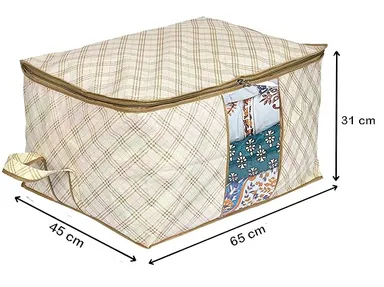 Metallic Print Non Woven Underbed Storage Bags 6 Pieces Set with Transparent Window Zip Closure Blanket Cover Clothes Organiser for Wardrobe Bed Storage Ivory Black Pink KUBMART16649 thumbnail 1