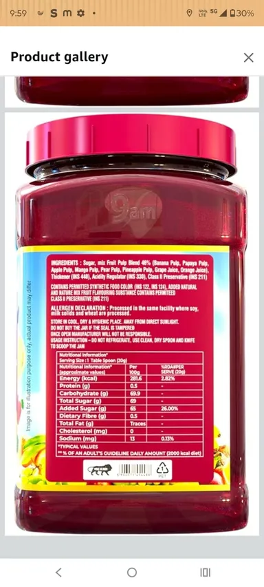 Mixed Fruit Jam 500g Glass Jar – Real Fruit Spread for Bread, Roti, Paratha & Desserts – No Artificial Colours – Breakfast & Bakery Use India thumbnail 1