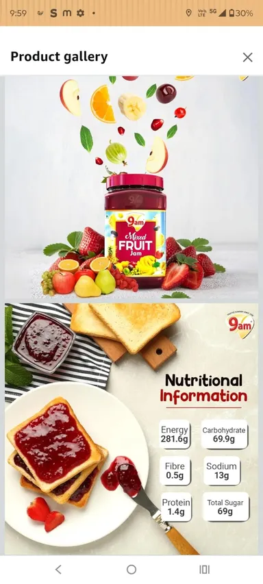Mixed Fruit Jam 500g Glass Jar – Real Fruit Spread for Bread, Roti, Paratha & Desserts – No Artificial Colours – Breakfast & Bakery Use India thumbnail 2