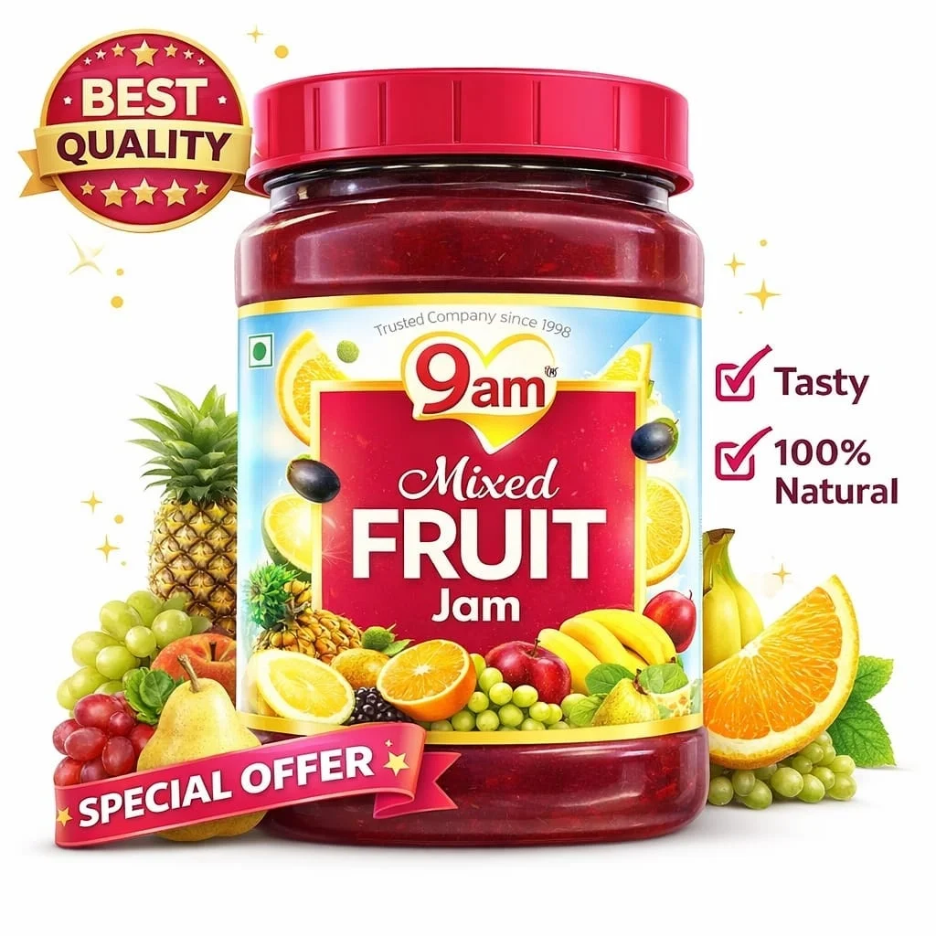 Mixed Fruit Jam 500g Glass Jar – Real Fruit Spread for Bread, Roti, Paratha & Desserts – No Artificial Colours – Breakfast & Bakery Use India image 1