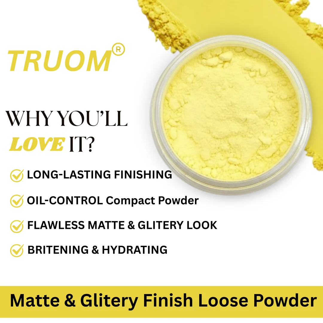 TRUOM Ultra-Fine Banana Yellow Loose Setting Powder for Base & Brightening | Flawless Matte Finish, Oil Control & Blur Pores | Long-Lasting Base Makeup for All Skin Tones - 30g image 2