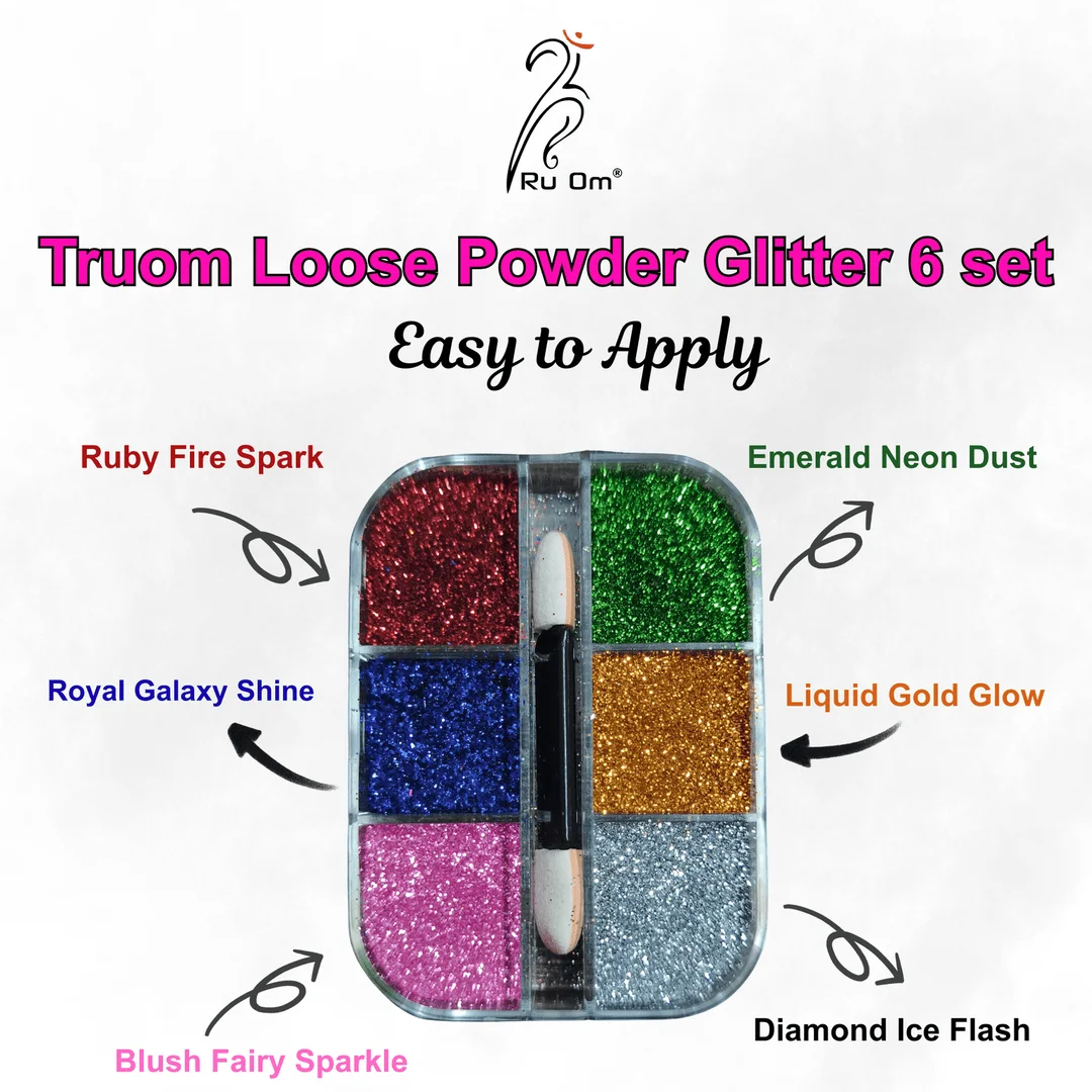 TRUOM Sparkle Loose Glitter Eyeshadow 6 Grid Box for Women image 1