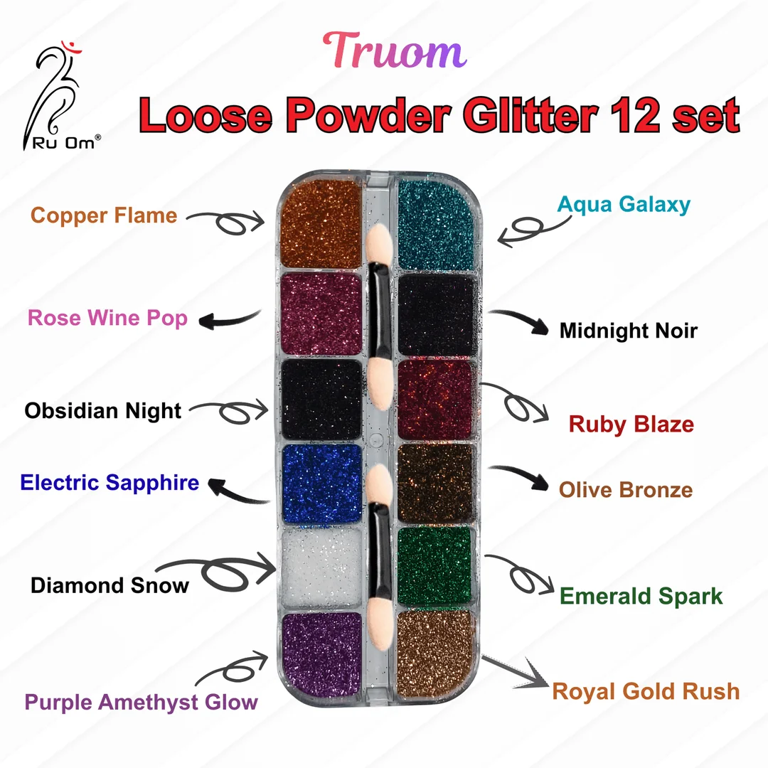 TRUOM Sparkle Loose Glitter Eyeshadow 12 Grid Box for Women image 1