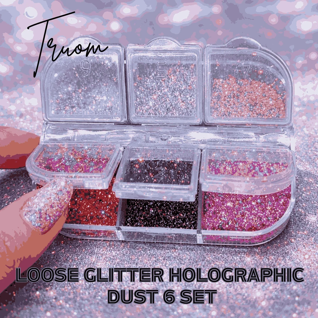 TRUOM Sparkle Loose Holographic Glitter Eyeshadow 6 Grid Box – Multi-Colour Shimmer Makeup for Women Party, Festival, Bridal & Daily Glam Look image 3