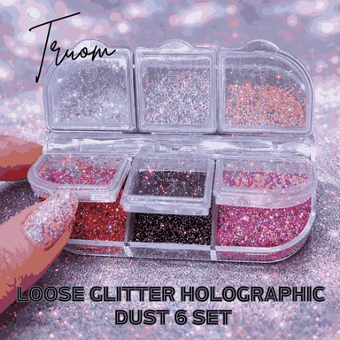 TRUOM Sparkle Loose Holographic Glitter Eyeshadow 6 Grid Box – Multi-Colour Shimmer Makeup for Women Party, Festival, Bridal & Daily Glam Look thumbnail 2