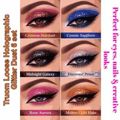 TRUOM Sparkle Loose Holographic Glitter Eyeshadow 6 Grid Box – Multi-Colour Shimmer Makeup for Women Party, Festival, Bridal & Daily Glam Look thumbnail 3