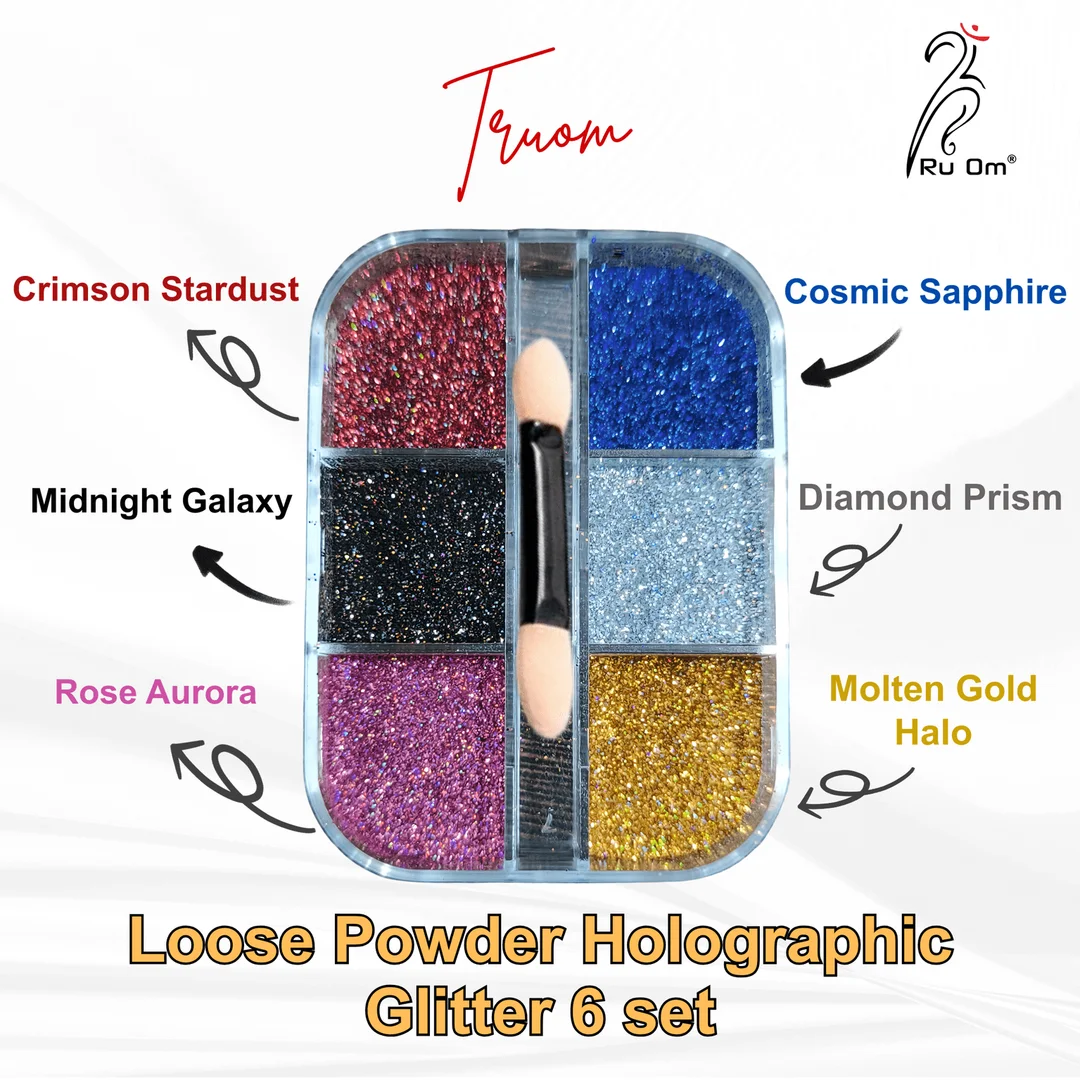 TRUOM Sparkle Loose Holographic Glitter Eyeshadow 6 Grid Box – Multi-Colour Shimmer Makeup for Women Party, Festival, Bridal & Daily Glam Look image 1