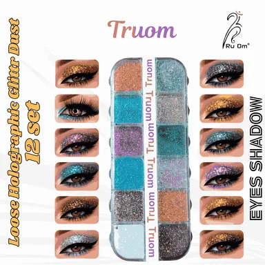 TRUOM Sparkle Loose Holographic Glitter Eyeshadow 12 Grid Box | Multi-Colour Shimmer Makeup for Women Party|Festival, Bridal & Daily Glam Look thumbnail 1