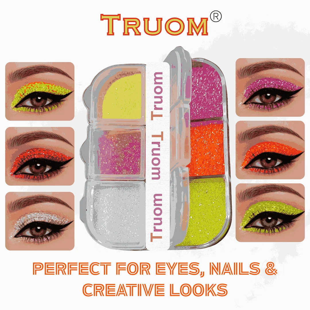 TRUOM Sparkle Loose Neon Glitter Eyeshadow 6 Grid Box for Women image 2