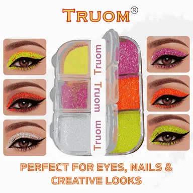 TRUOM Sparkle Loose Neon Glitter Eyeshadow 6 Grid Box for Women thumbnail 1