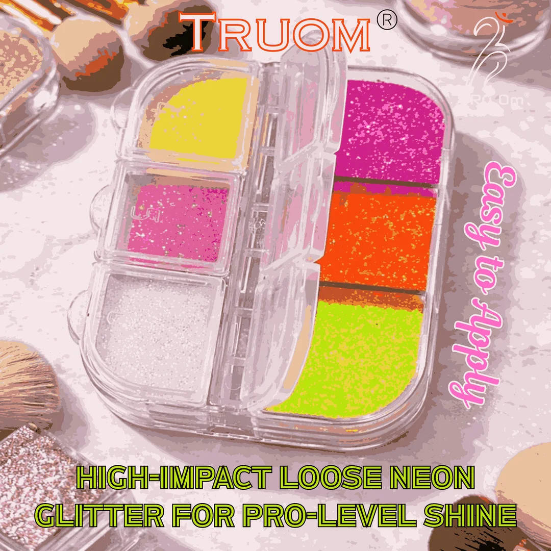 TRUOM Sparkle Loose Neon Glitter Eyeshadow 6 Grid Box for Women image 3
