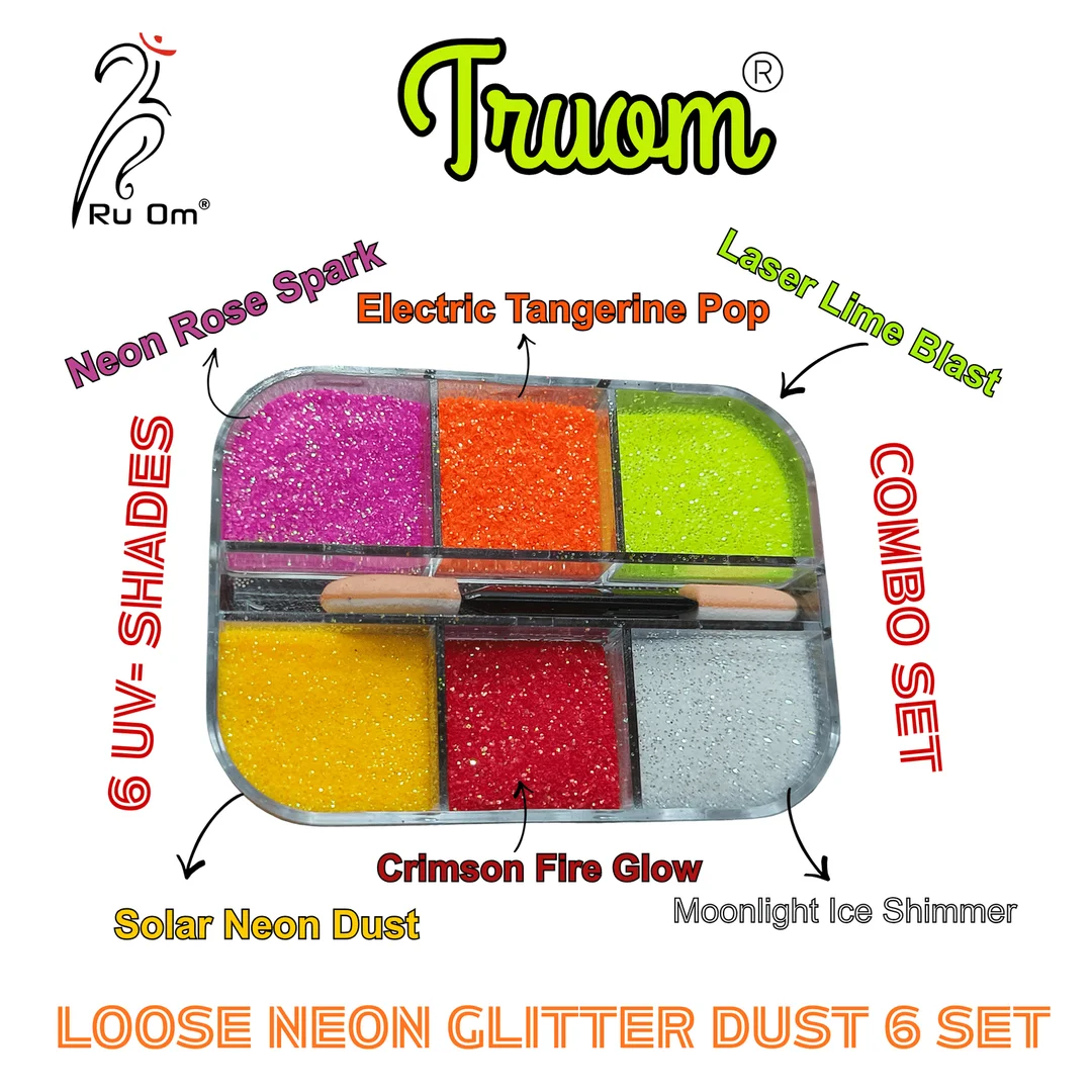 TRUOM Sparkle Loose Neon Glitter Eyeshadow 6 Grid Box for Women image 1