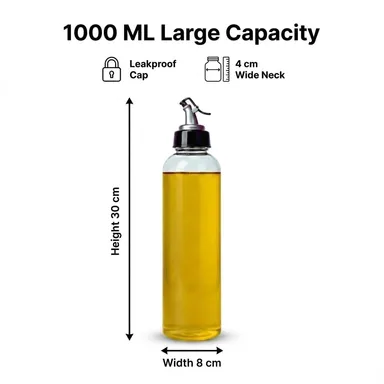 Oil Dispenser 1000ml | 1 Litre Plastic Oil Dispenser for Kitchen | Leak Proof Cooking Oil Bottle with Pourer Cap | Oil Container for Cooking, Ghee & Vinegar (Pack Of 1) thumbnail 1