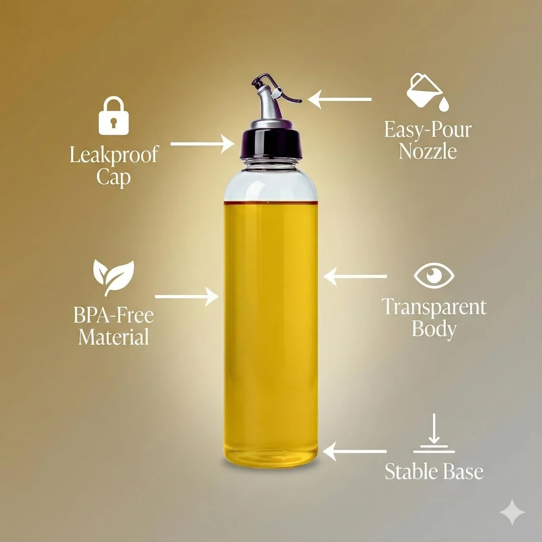 Oil Dispenser 1000ml | 1 Litre Plastic Oil Dispenser for Kitchen | Leak Proof Cooking Oil Bottle with Pourer Cap | Oil Container for Cooking, Ghee & Vinegar (Pack Of 1) image 3