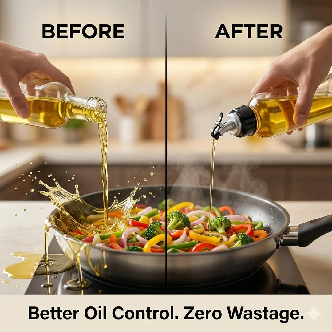 Oil Dispenser 1000ml | 1 Litre Plastic Oil Dispenser for Kitchen | Leak Proof Cooking Oil Bottle with Pourer Cap | Oil Container for Cooking, Ghee & Vinegar (Pack Of 1) image 4
